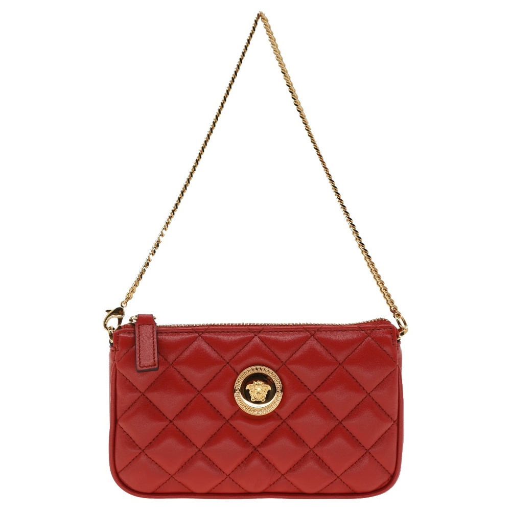Versace Medusa Chain Mini Bag Pouch Quilted Red Leather New